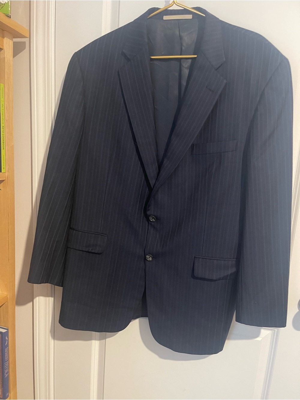 Men's XL Navy Pinstripe Blazer - Classic Two-Button Jacket 24P-P 31Neck seam-Hem